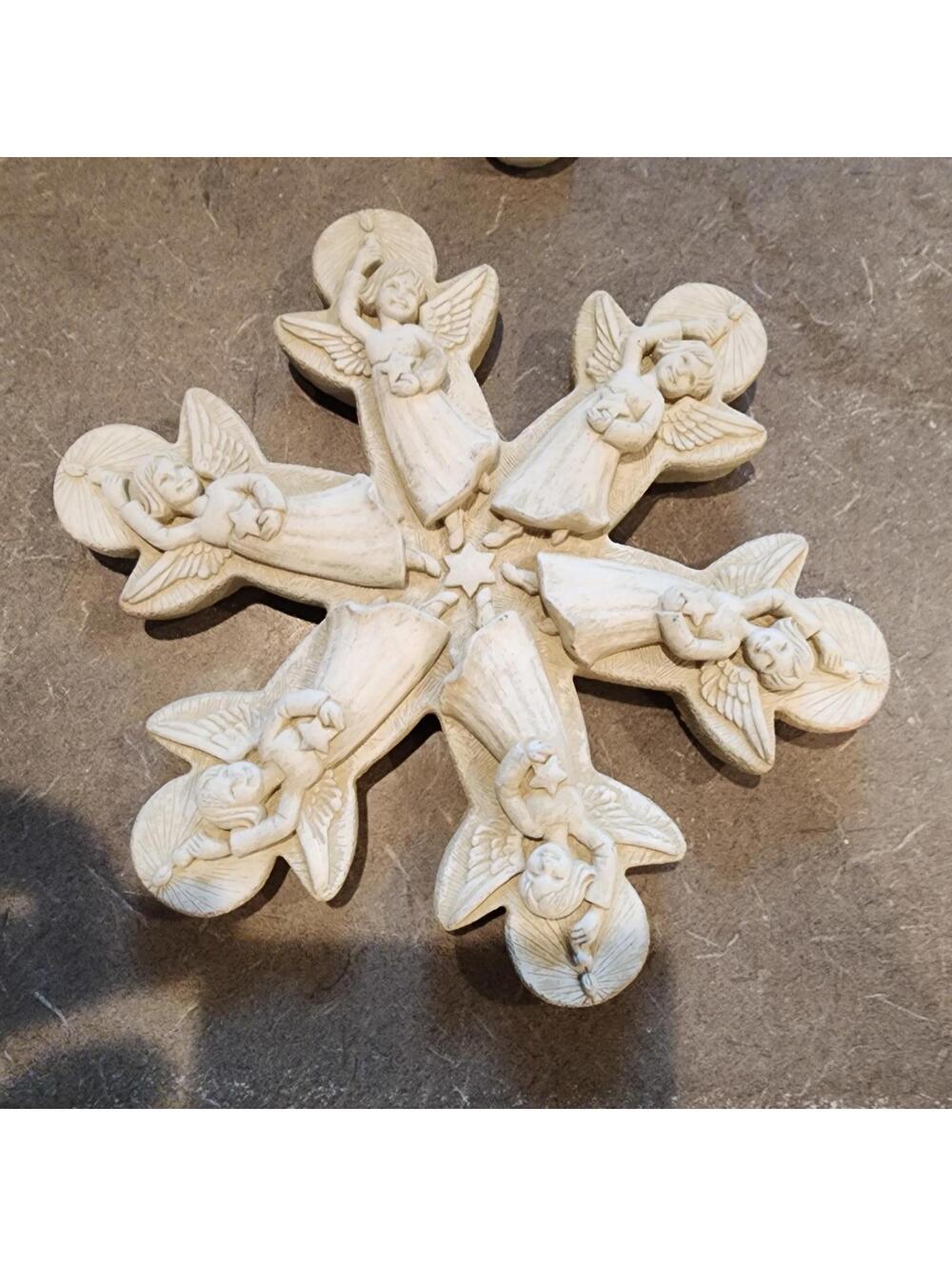 4 George Carruth Nativity Snowflake Plaques Cast Stone Angel Christmas Wall Art - Picture 4 of 5